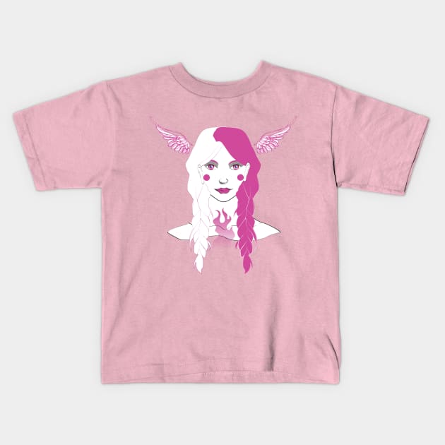 Pink Flame Lady Kids T-Shirt by emma17